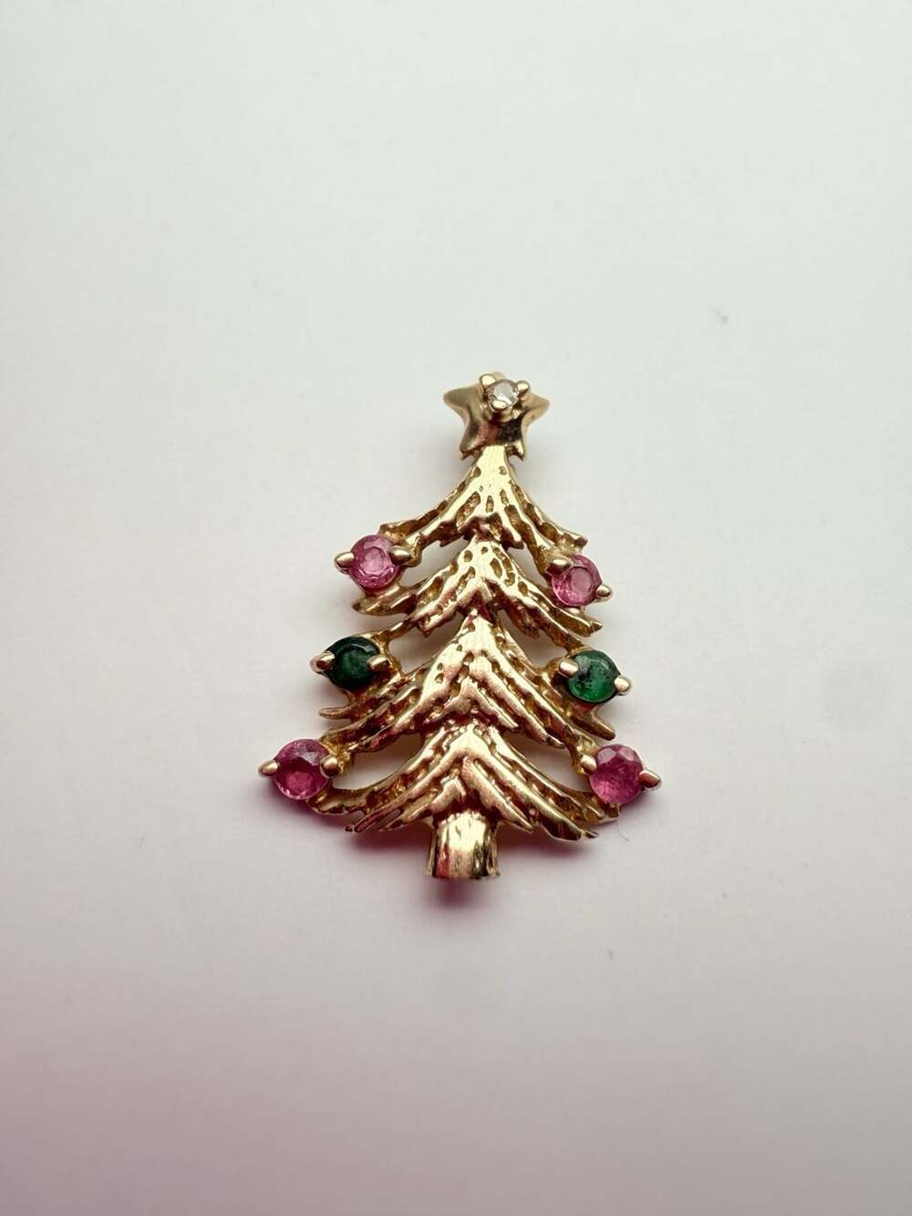 MET 14K Gold Christmas Tree Pendant Ruby Emerald Diamond Charm